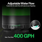 VIVOSUN 20W water pump installed inside a clear freshwater fish tank setup.