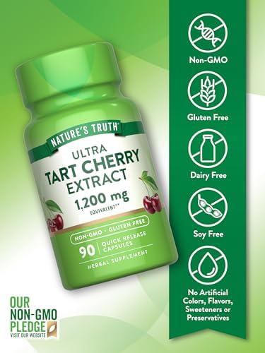 Natures Truth tart cherry capsules bottle side angle showing ingredients