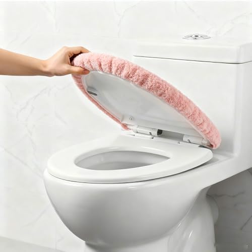 Machine washable premium flocked fabric toilet seat cover after a clean wash cycle.