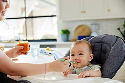 Dishwasher-safe NUK baby feeding spoons showcased in vibrant child-friendly colors.