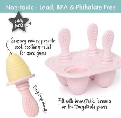 Close up of the textured silicone teether handle on the PrimaStella baby popsicle maker