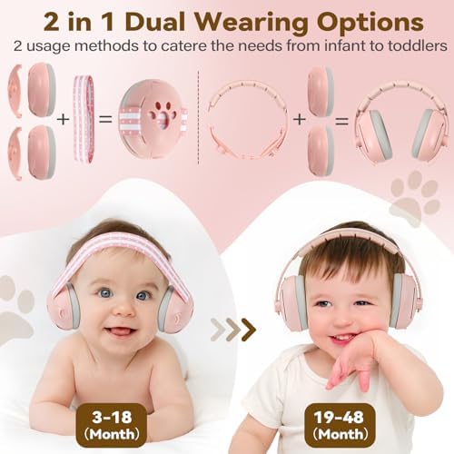 Dithin 2-in-1 baby noise cancelling headphones in pink