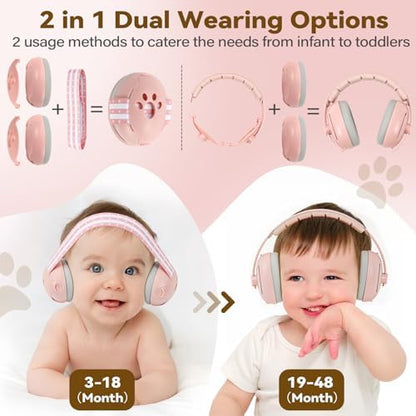Dithin 2-in-1 baby noise cancelling headphones in pink