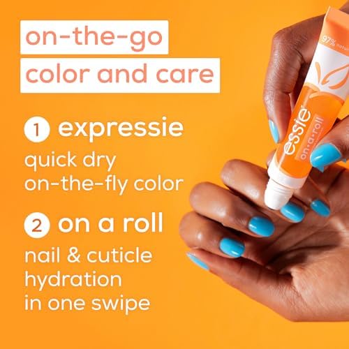 Essie apricot nail oil applied to fingernails