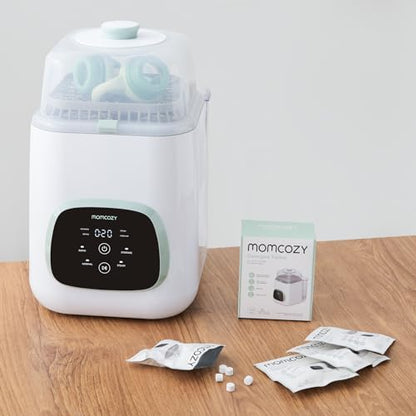 Close up of Momcozy bottle washer cleaning tablet individual pack