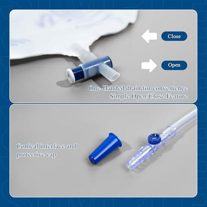 BeHerk 2000ml drainage bag showing graduation scale markings.