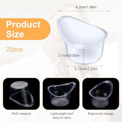 Stacked transparent plastic eye wash cups for hygiene and travel