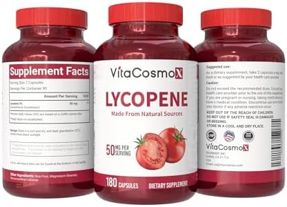 VitaCosmoX Lycopene 180 count capsule bottle side profile