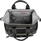 Skip Hop diaper bag detail view of gold trim and zipper