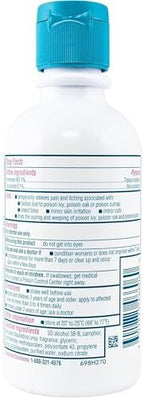 Caladryl Clear topical analgesic bottle standing upright on a medical cabinet shelf