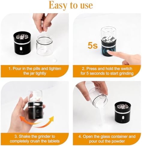 Portable pill grinder showing safety lock mechanism and durable blunt stainless steel blades