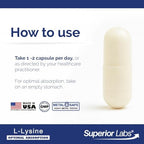 Superior Labs L-Lysine amino acid vegetable capsules bottle side profile
