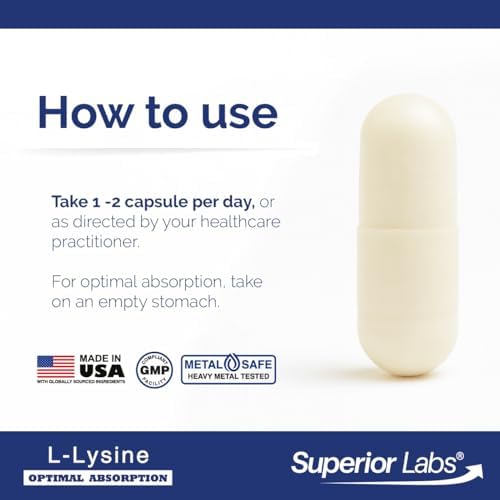 Superior Labs L-Lysine amino acid vegetable capsules bottle side profile