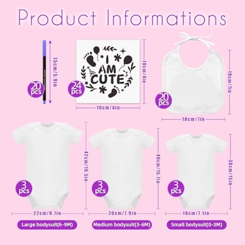 Aisharery baby shower tabletop instruction sign surrounded by custom painted white jumpsuits