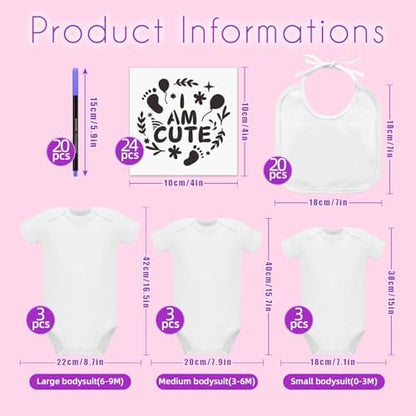 Aisharery baby shower tabletop instruction sign surrounded by custom painted white jumpsuits