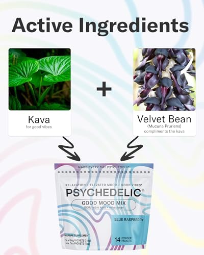 Back label of Psychedelic Water blue raspberry mix showing clean ingredients including noble kava and velvet bean extract