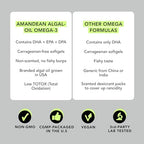 Amandean vegan omega 3 120 count bottle displayed with sustainable algae source highlights
