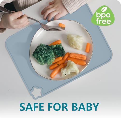 Toddler food plate resting securely on the non slip Cutebe kids placemat