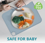 Toddler food plate resting securely on the non slip Cutebe kids placemat