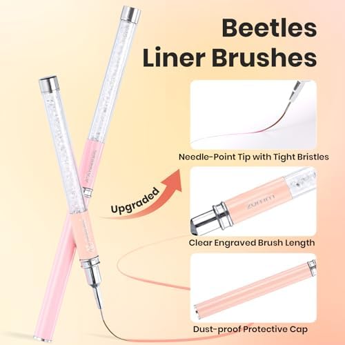 Beetles nail art brush set with rhinestone handles and palette