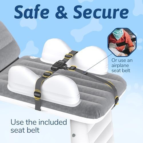 Side angle of the Omzer portable airplane seat extender highlighting the raised butterfly guardrails.
