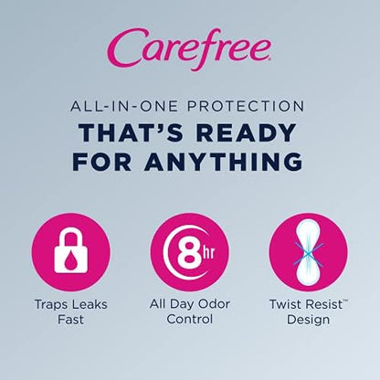 Carefree Acti-Fresh 54 count pack highlighting 8-hour odor control feature.