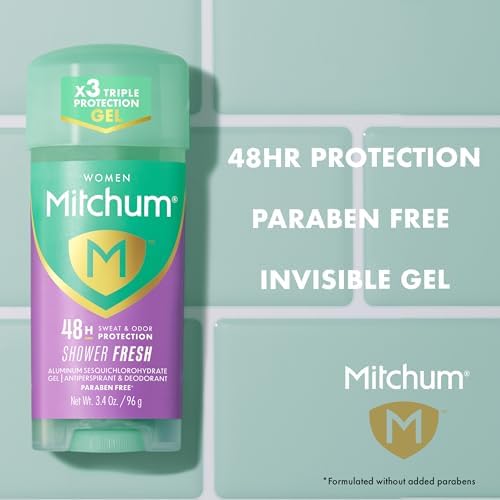 Two containers of Mitchum 3.4 ounce women deodorant gel showcasing quick drying formula