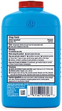 Talc-free foot powder bottle showing Zorbitex technology label