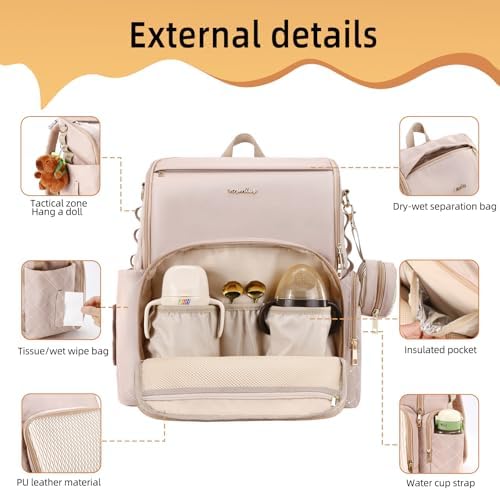 Vosmles diaper bag showing interior compartments and storage capacity