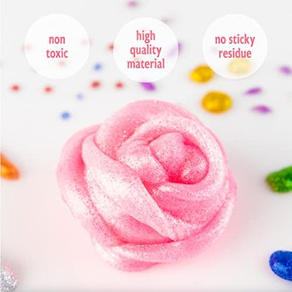 Assorted colors including copper gold and silver glitter putty tins arranged neatly.