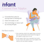Nfant slow flow purple nipple base showing compatibility features