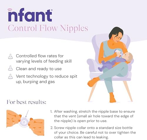Nfant slow flow purple nipple base showing compatibility features