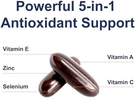 Close-up view of the easy-to-swallow premium antioxidant softgels on a white surface.