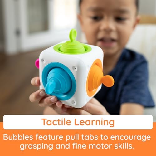 Close up view of the premium flexible material and pull tabs on the sensory popping fidget toy