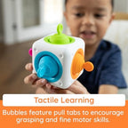 Close up view of the premium flexible material and pull tabs on the sensory popping fidget toy