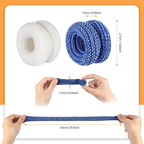 Breathable cotton finger cots being stretched to demonstrate elasticity and snug fit