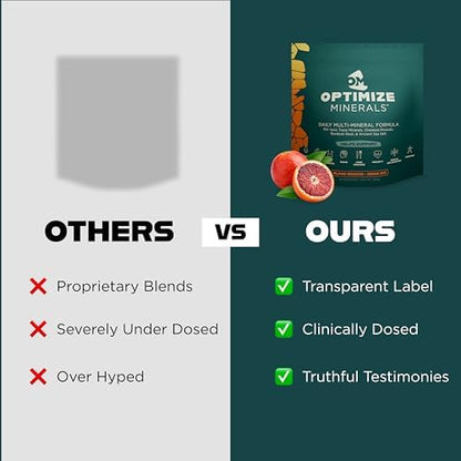 Back view of Optimize Minerals 30 servings pouch showing clean ingredients