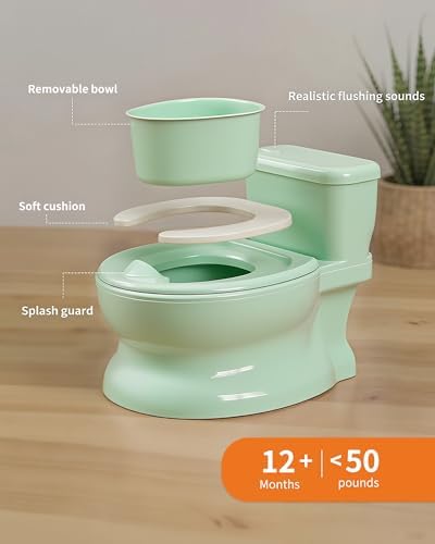 Toddler potty training toilet with realistic flush button detail