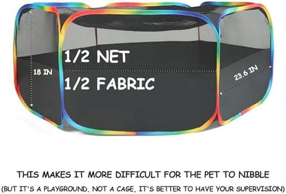 Small Animal Playpen, Chick Brooder Box, Guinea Pig Hamster Indoor Playpens & Outdoor Pet Cage Tent with Cover Top, for Kitten/Ferret/Hedgehog/Rabbit/Duckling, Black & Rainbow - Image 4