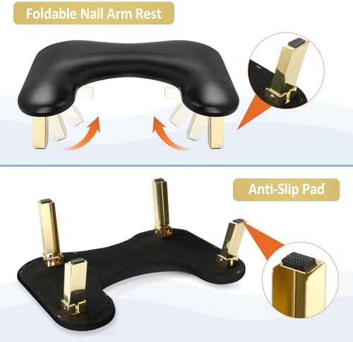 Side profile of U-shaped manicure hand rest showing lamp clearance