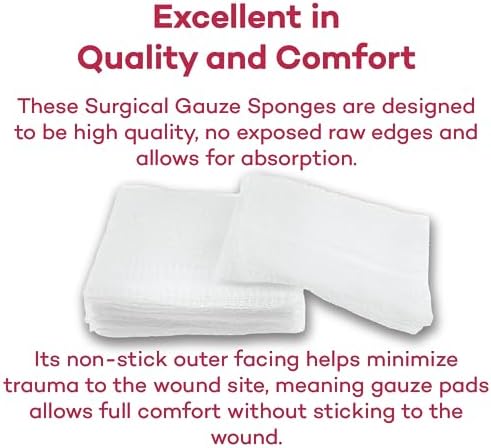 Dealmed 4 inch by 4 inch non woven gauze pads stacked clearly showing 8 ply thickness.