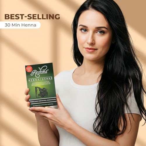 Reshma Beauty henna powder texture and ingredients display
