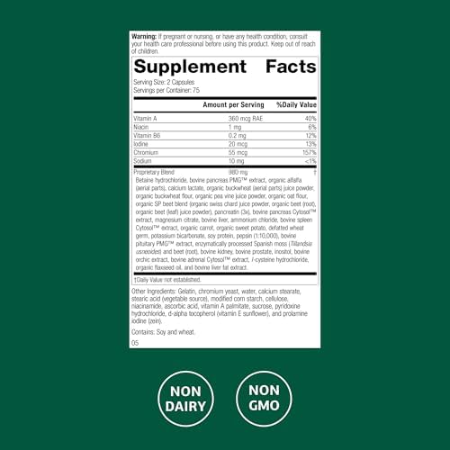 Standard Process Diaplex chromium and vitamin A supplement directions and warnings label.