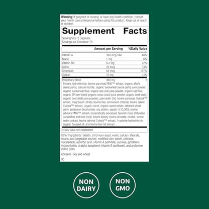 Standard Process Diaplex chromium and vitamin A supplement directions and warnings label.