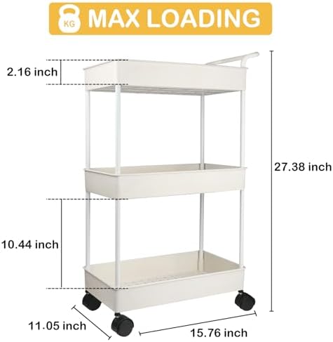 Volnamal 3-tier plastic movable nursery cart organized with diapers