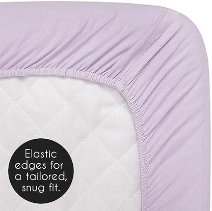 Elasticized corner detail of lavender purple bohemian floral changing cover