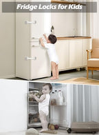 TTMALL child safe adjustable latches securing a double door refrigerator unit.