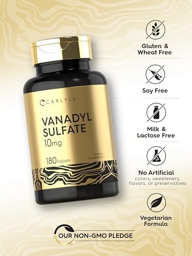 Close up of the non GMO and gluten free certification seals on Carlyle Vanadyl Sulfate bottle