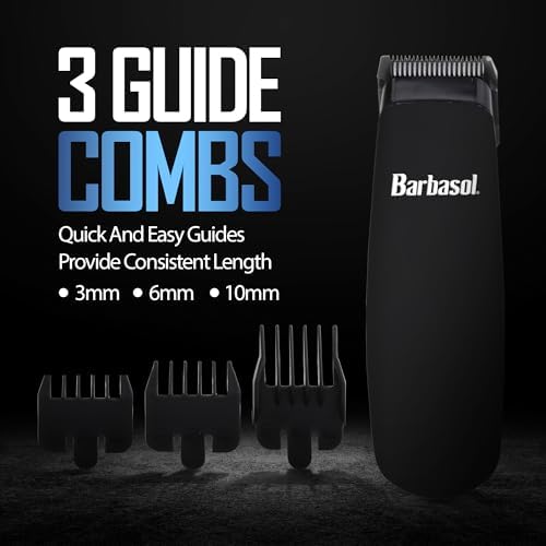 Barbasol battery powered men trimmer with the battery compartment open showing cordless AA operation design.