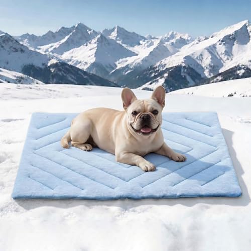 BECROWM pet cooling pad showing the soft reversible Dutch velvet bottom layer for winter use.